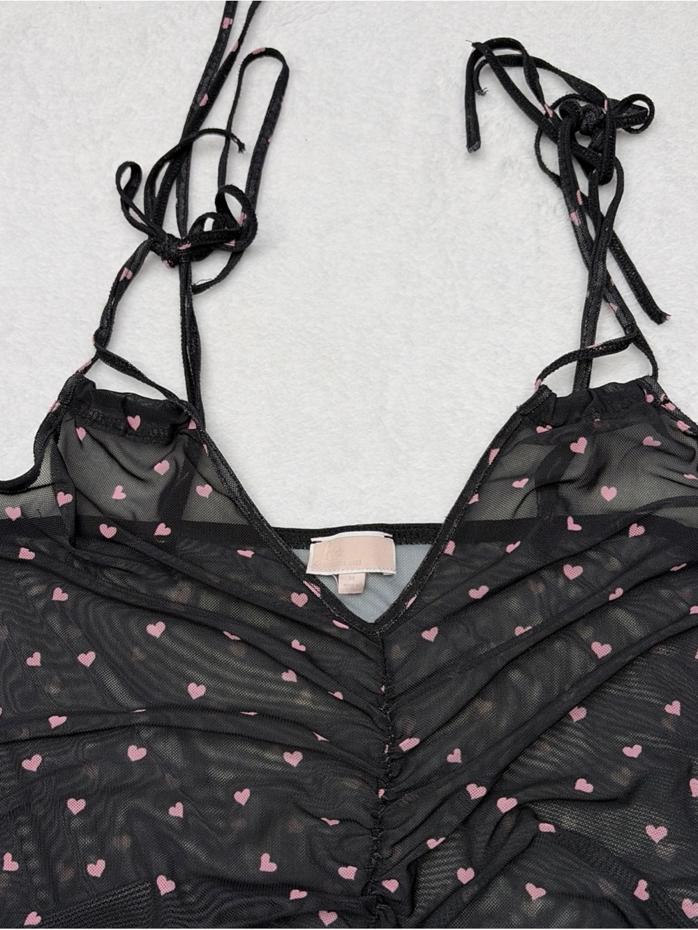 Love Black Sheer Mini Dress with Pink Heart Print